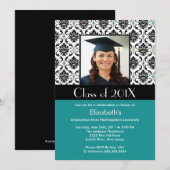 Turquoise Damask Afstuderen Invitation Foto Kaart (Voorkant / Achterkant)