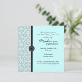 Turquoise Damask Baroque Sweet 16 Party Invitation Kaart (Staand voorkant)