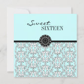 Turquoise Damask Baroque Sweet 16 Party Invitation Kaart (Achterkant)