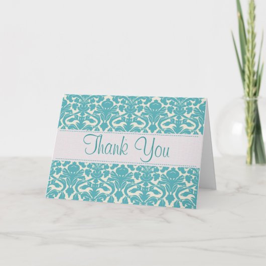 Turquoise Damask  bedankkaart (Voorkant)