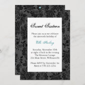 Turquoise Damask Birthday Invitation Kaart (Voorkant / Achterkant)