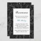 Turquoise Damask Birthday Invitation Kaart (Voorkant / Achterkant)