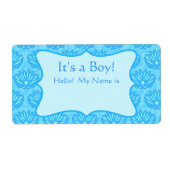 Turquoise Damask Boy Baby shower - Label Aangepast (Voorkant)