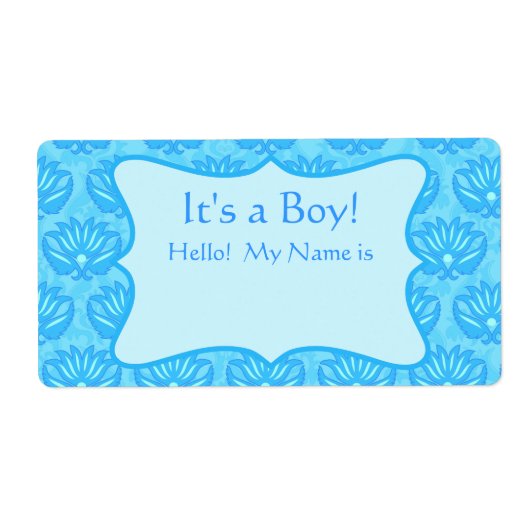 Turquoise Damask Boy Baby shower - Label Aangepast (Voorkant)