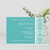 Turquoise Damask Bridal Shower Invitation Kaart (Staand voorkant)