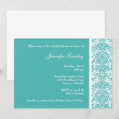 Turquoise Damask Bridal Shower Invitation Kaart (Voorkant / Achterkant)