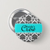 Turquoise Damask Bride's Crew Button (Voorkant /achterkant)