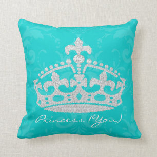 Turquoise Damask Diamond Princess Crown Pillow Kussen