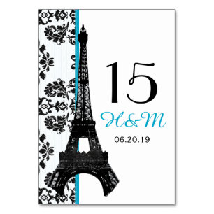 TURQUOISE DAMASK EIFFEL TOWER PARISIAN WEDING KAART