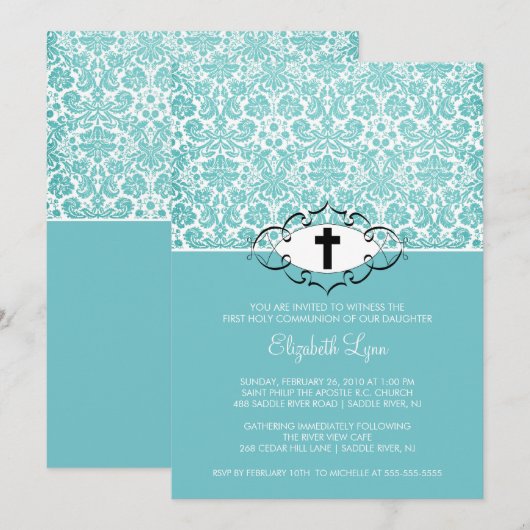 Turquoise Damask First Community Inture Kaart (Voorkant / Achterkant)