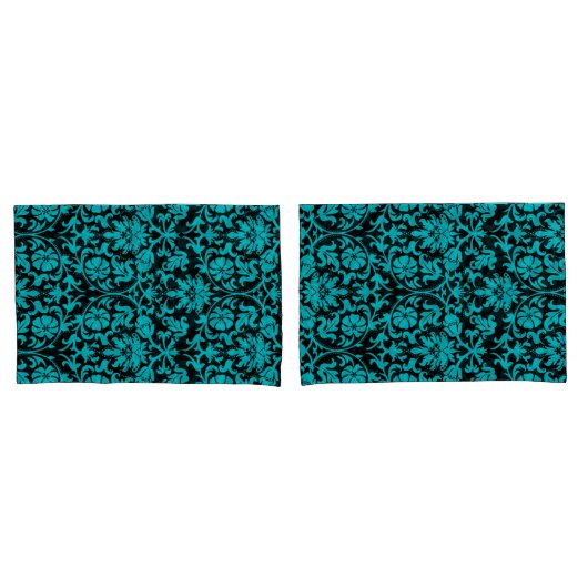 Turquoise Damask Floral Pattern Kussensloop (Voorkant-Set)