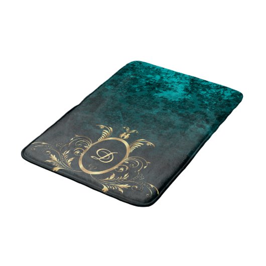 Turquoise Damask gold Lijst Gepersonaliseerd Badmat (Gekanteld)