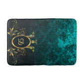 Turquoise Damask gold Lijst Gepersonaliseerd Badmat (Voorkant)