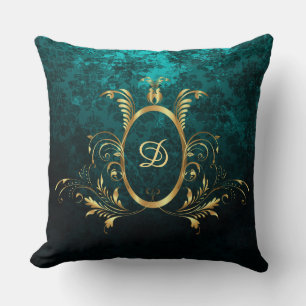 Turquoise Damask gold Lijst Gepersonaliseerd Kussen