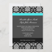 Turquoise Damask Monogram Wedding Invitation Kaart (Voorkant)