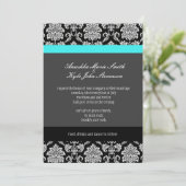 Turquoise Damask Monogram Wedding Invitation Kaart (Staand voorkant)