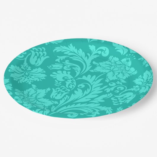 Turquoise damask print papieren bordje (Gekanteld)