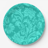 Turquoise damask print papieren bordje (Voorkant)