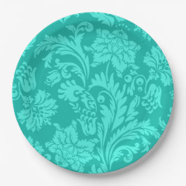 Turquoise damask print papieren bordje