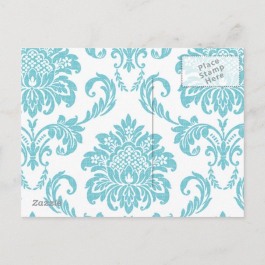 Turquoise Damask slaat het Briefkaart Date op (Achterkant)
