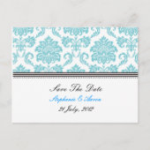 Turquoise Damask slaat het Briefkaart Date op (Voorkant)