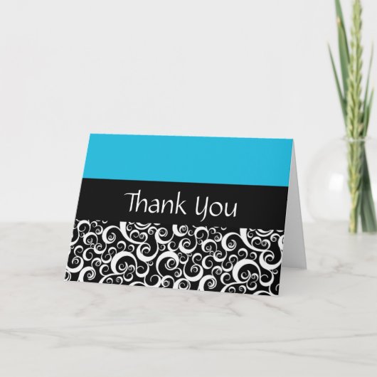 Turquoise Damask Swirls Dank je kaarten (Voorkant)