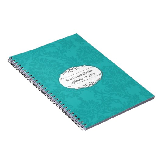 Turquoise Damask Trouwplanning Gastenboek Notitieboek (Rechterzijde)