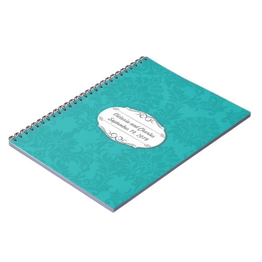 Turquoise Damask Trouwplanning Gastenboek Notitieboek (Linkerzijde)