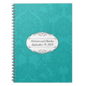 Turquoise Damask Trouwplanning Gastenboek Notitieboek (Voorkant)