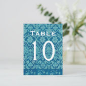 Turquoise Damask Trouwtafel Nummer Kaart Recepti (Staand voorkant)