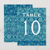 Turquoise Damask Trouwtafel Nummer Kaart Recepti (Voorkant / Achterkant)