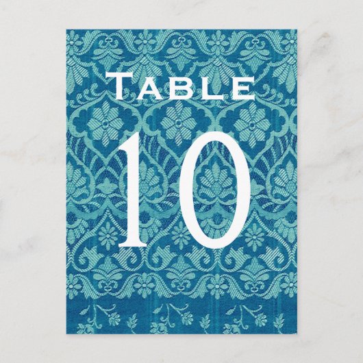 Turquoise Damask Trouwtafel Nummer Kaart Recepti (Voorkant)