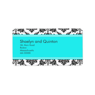 Turquoise Damask Wedding Adresetiketten Etiket