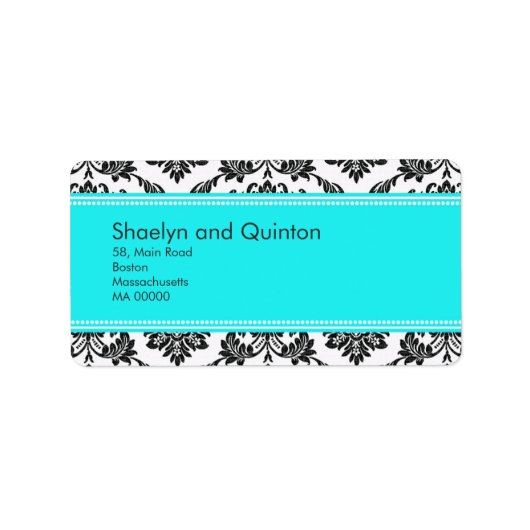 Turquoise Damask Wedding Adresetiketten Etiket (Voorkant)