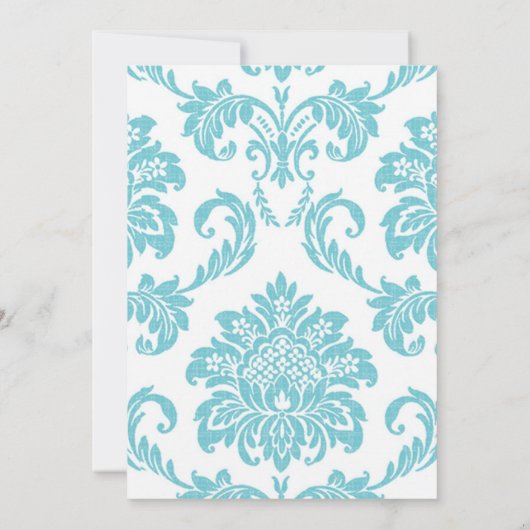 Turquoise Damask Wedding Invitation Kaart (Achterkant)
