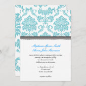 Turquoise Damask Wedding Invitation Kaart (Voorkant / Achterkant)