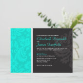Turquoise Damask Wedding Invitations Kaart (Staand voorkant)