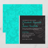 Turquoise Damask Wedding Invitations Kaart (Voorkant / Achterkant)