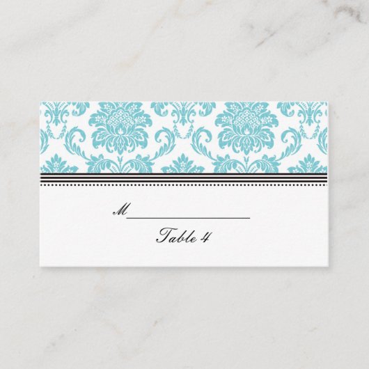 Turquoise Damask Wedding Plaatskaarten Plaatskaartje (Voorkant)