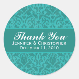 Turquoise Damast Ronde Bruiloft Labels