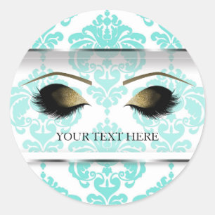 Turquoise Damast Vintage Glam Moderne Make-up Wimp Ronde Sticker