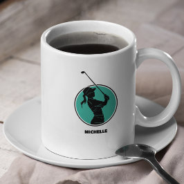 Turquoise Dames Golf Silhouet Koffiemok