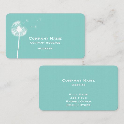Turquoise Dandelion Visitekaartje (Voorkant / Achterkant)