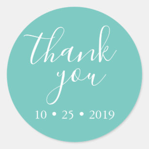 turquoise dank u elegante bruiloft ronde sticker