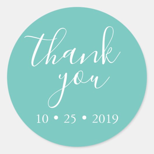 turquoise dank u elegante bruiloft ronde sticker (Voorkant)