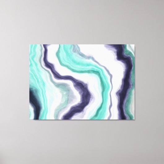 Turquoise, Dark Blue en White Marble Agate Swirls Canvas Afdruk (Voorkant)