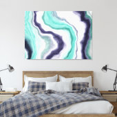 Turquoise, Dark Blue en White Marble Agate Swirls Canvas Afdruk (Insitu (Slaapkamer))