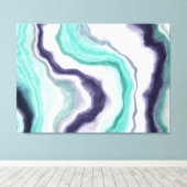 Turquoise, Dark Blue en White Marble Agate Swirls Canvas Afdruk (Insitu (Houten vloer))
