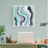 Turquoise, Dark Blue en White Marble Agate Swirls Canvas Afdruk