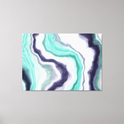Turquoise, Dark Blue en White Marble Agate Swirls Canvas Afdruk (Voorkant)
